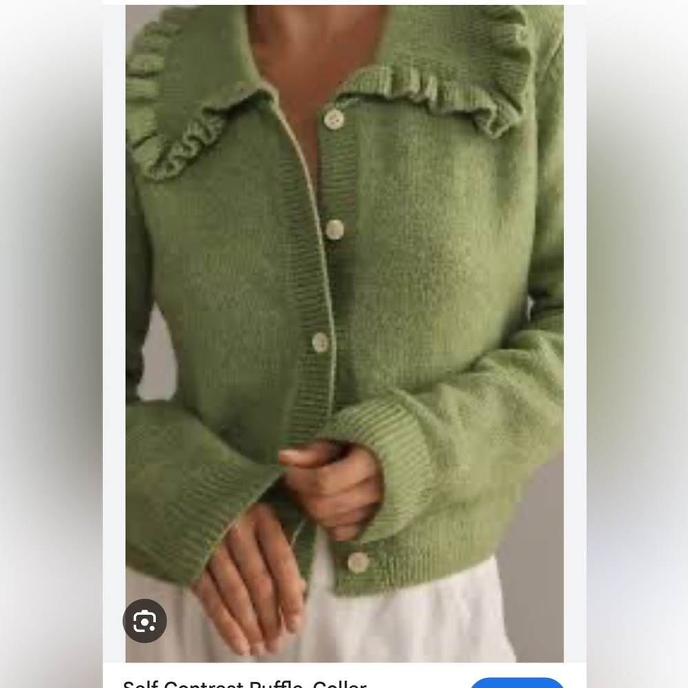 Anthropologie Green Ruffle Cardigan - Picture 2 of 4